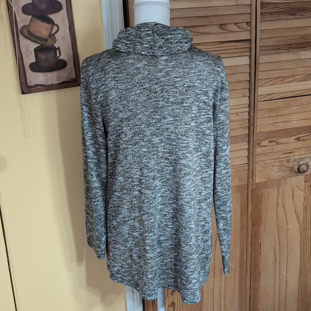 Chico's 2 Multitone Black Heathered Gold Metallic Cowl Neck Sweater Hi-Low L